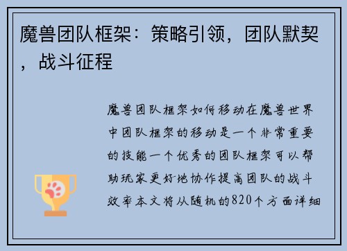 魔兽团队框架：策略引领，团队默契，战斗征程